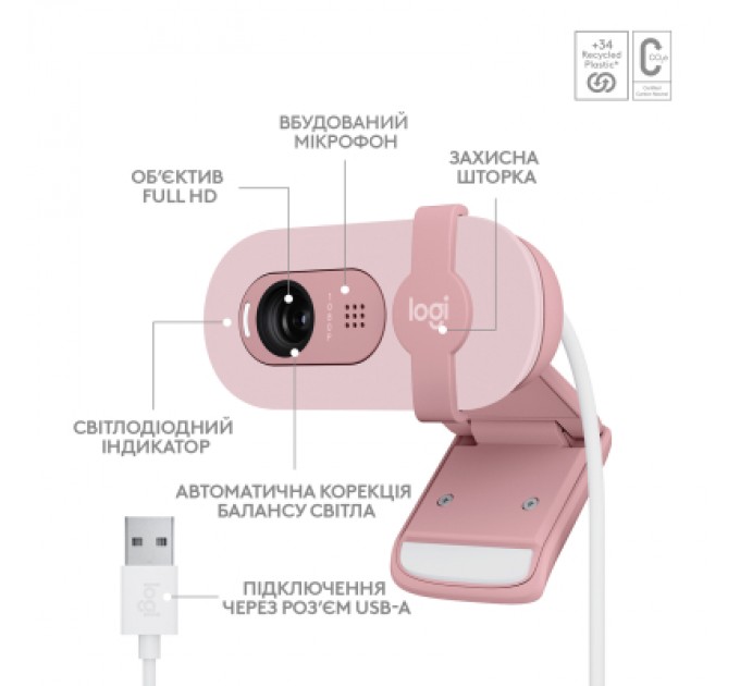 Logitech Веб-камера Logitech Brio 100 Full HD Rose (960-001623)