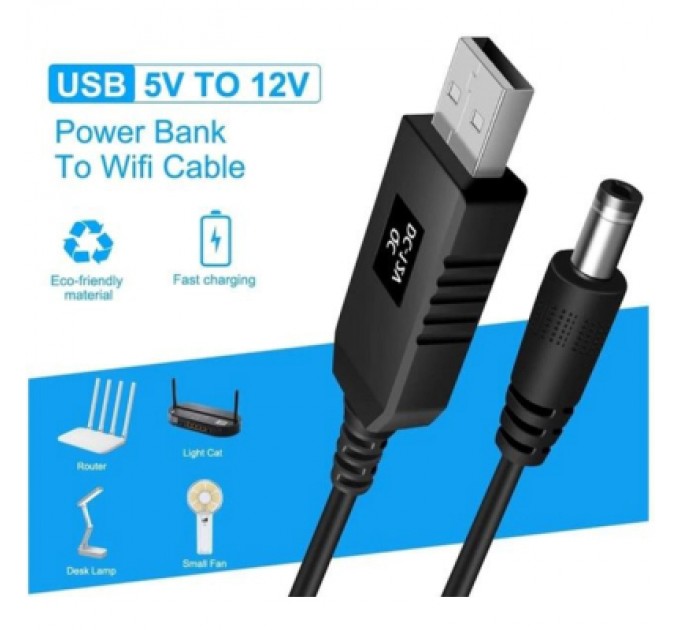 Dynamode Кабель живлення USB 2.0 AM to DC 5.5 х 2.1 mm 1.0m 5V to 12V Dynamode (DM-USB-DC-5.5x2.1-12V)