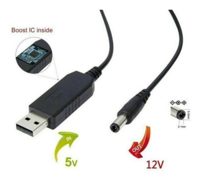 Dynamode Кабель живлення USB 2.0 AM to DC 5.5 х 2.1 mm 1.0m 5V to 12V Dynamode (DM-USB-DC-5.5x2.1-12V)