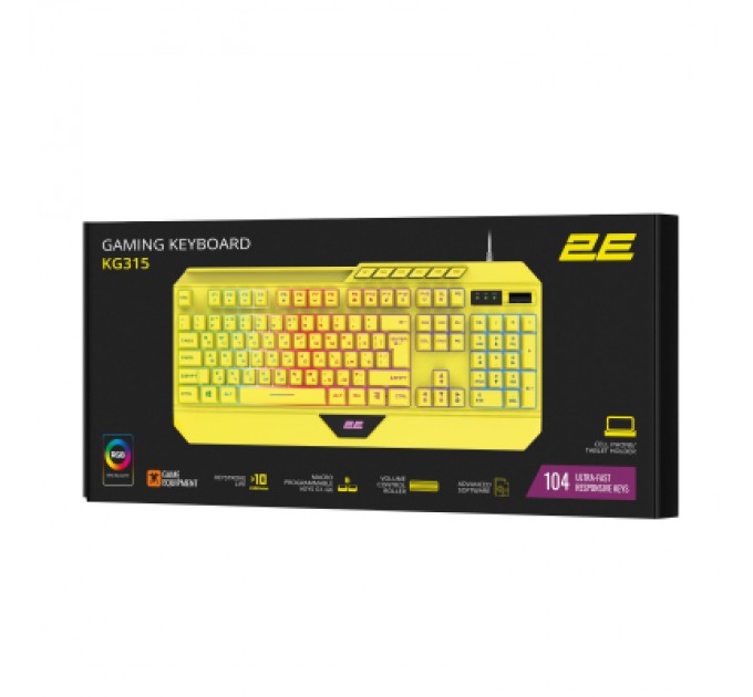 2E Клавіатура 2E Gaming KG315 RGB USB UA Yellow (2E-KG315UYW)
