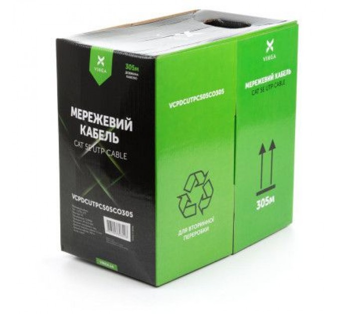 Vinga Кабель мережевий Vinga UTP 305м cat.5e Copper 4 pairs 0.5мм мідь (VCPDCUTPC505CO305)