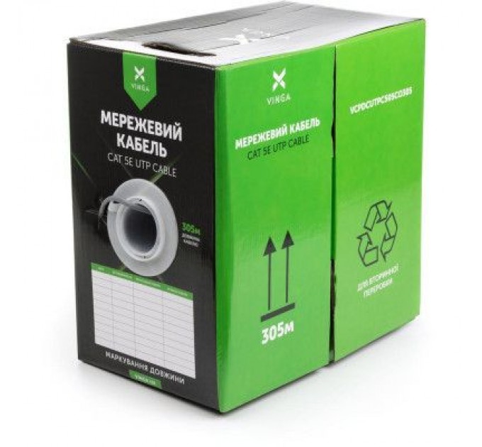 Vinga Кабель мережевий Vinga UTP 305м cat.5e Copper 4 pairs 0.5мм мідь (VCPDCUTPC505CO305)