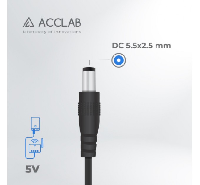 Piko Кабель живлення Piko Кабель живлення ACCLAB USB to DC, 5,5х2,5 мм, 5V, 1,5A (чорний) (1283126552823)