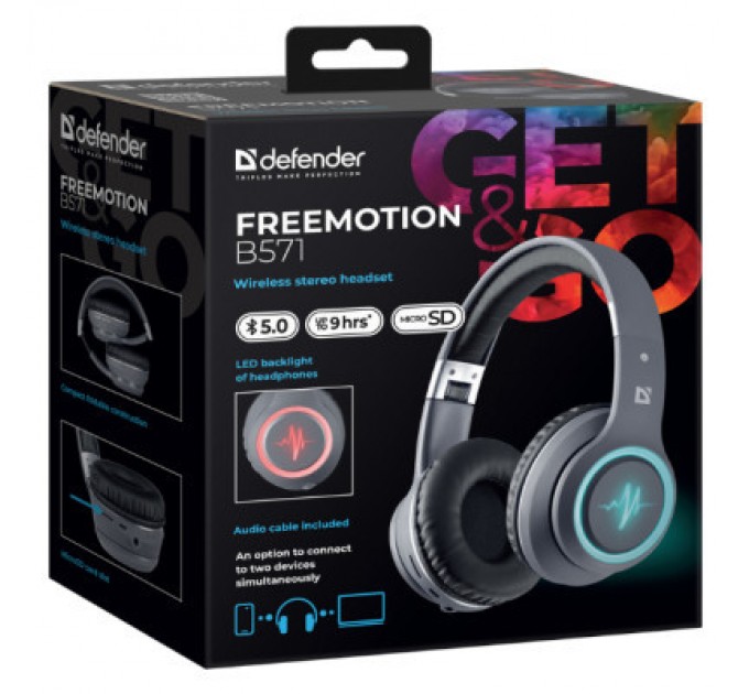 Defender Навушники Defender FreeMotion B571 Bluetooth LED Gray (63571)