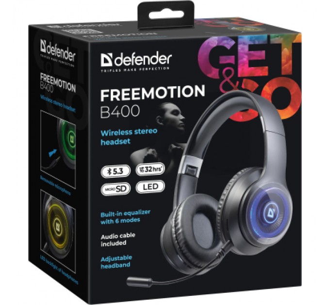 Defender Навушники Defender FreeMotion B400 LED Bluetooth Black (63400)