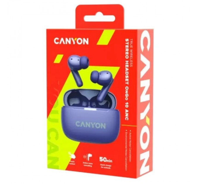 Canyon Навушники Canyon TWS-10 OnGo ANC ENC Purple (CNS-TWS10PL)