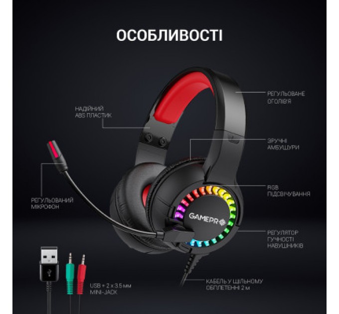 GamePro Навушники GamePro HS382 RGB Black/Red (HS382)