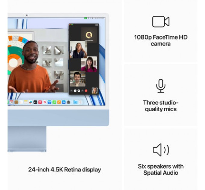 Apple Комп'ютер Apple A2873 24" iMac Retina 4.5K / Apple M3 with 10-core GPU, 512SSD, Blue (MQRR3UA/A)