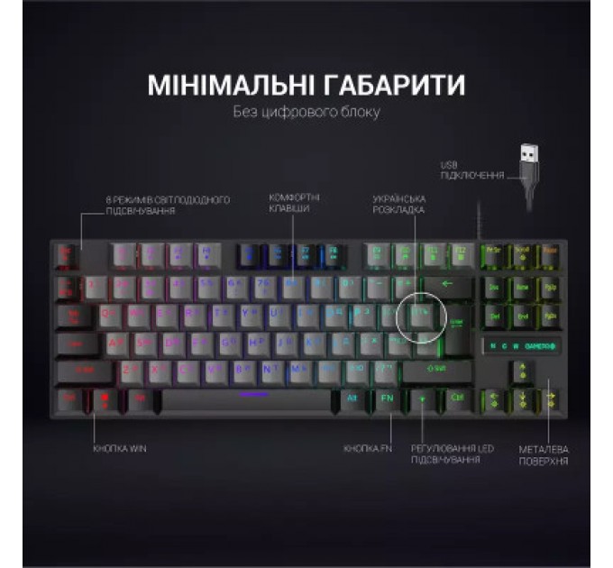 GamePro Клавіатура GamePro MK100B Blue Switch LED USB Black (MK100B)