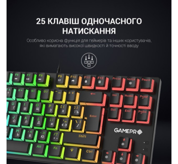 GamePro Клавіатура GamePro MK80R Red Switch RGB USB Black (MK80R)