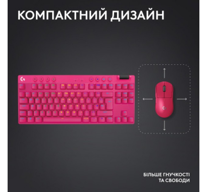 Logitech Клавіатура Logitech G PRO X TKL Lightspeed Tactile USB UA Magenta (920-012159)