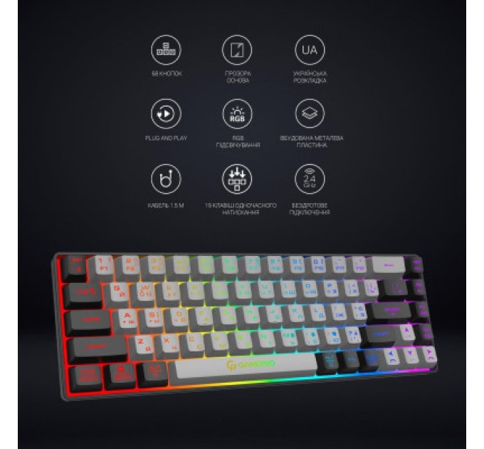 GamePro Клавіатура GamePro GK935 Wireless LED Black (GK935)