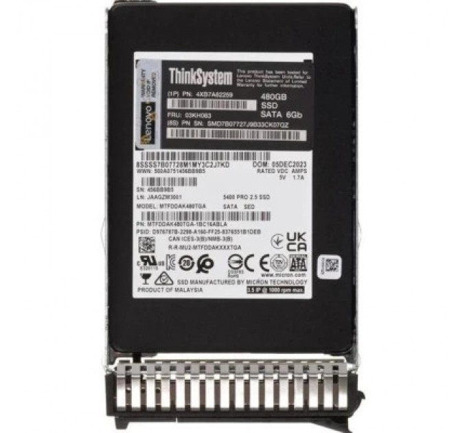 Lenovo Накопичувач SSD для сервера Lenovo 5400P 480GB 2.5" SATAIII (4XB7A82259)