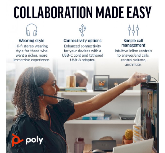 Poly Навушники Poly Blackwire 3220 USB-A/C (8X228AA)