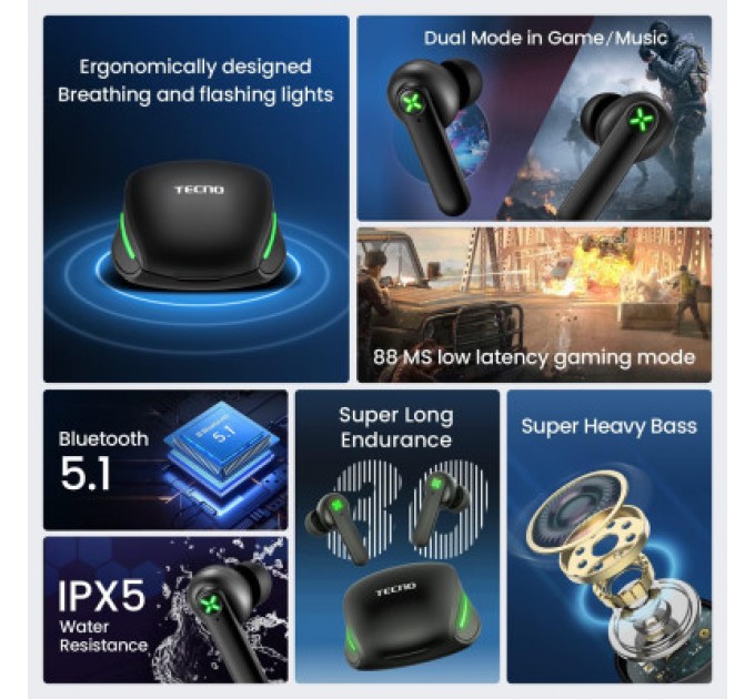 Tecno Навушники Tecno G01 Black (4895180780899)