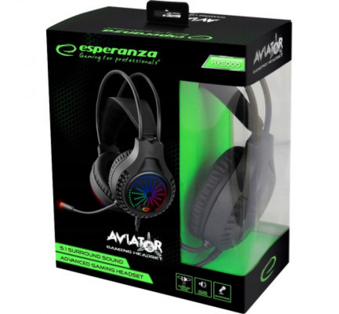 Esperanza Навушники Esperanza Aviator RGB 5.1 Black (EGH5000)