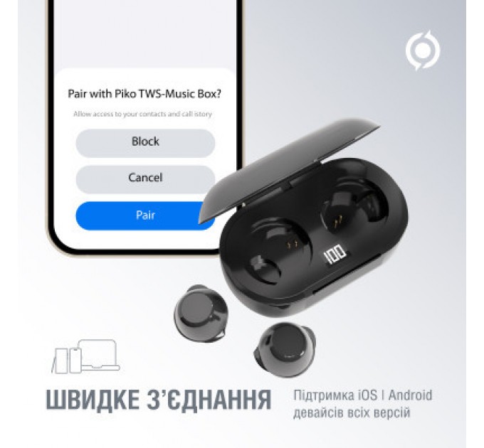 Piko Навушники Piko TWS-MusicBox Black (1283126583414)
