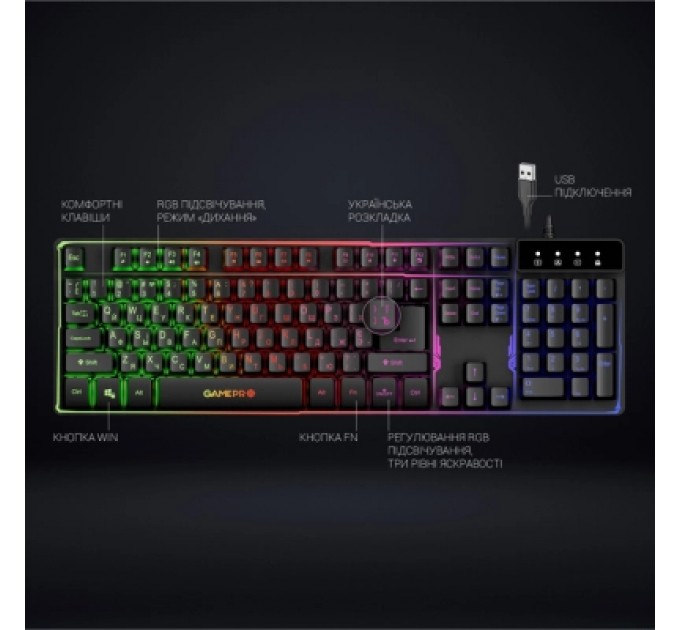 GamePro Клавіатура GamePro GK576 Nitro+ USB Black (GK576)