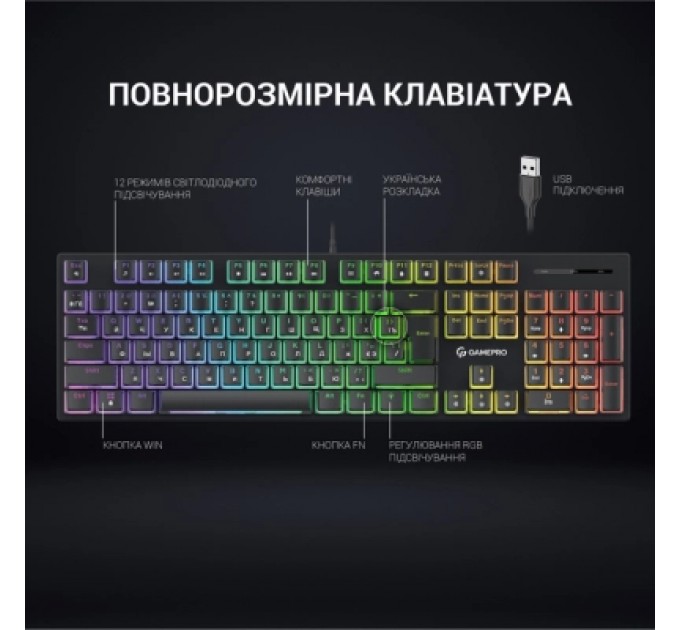 GamePro Клавіатура GamePro MK85B Blue Switch RGB USB Black (MK85B)