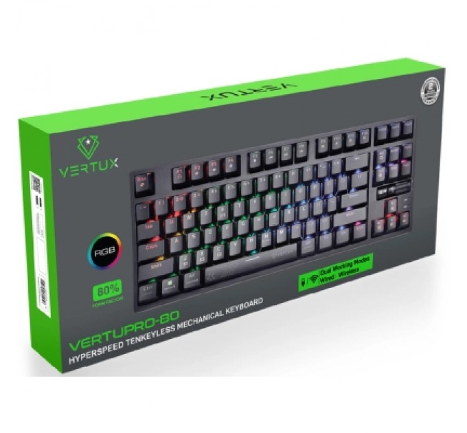 Vertux Клавіатура Vertux VertuPro-80 Wireless/USB Black (vertupro-80.black)