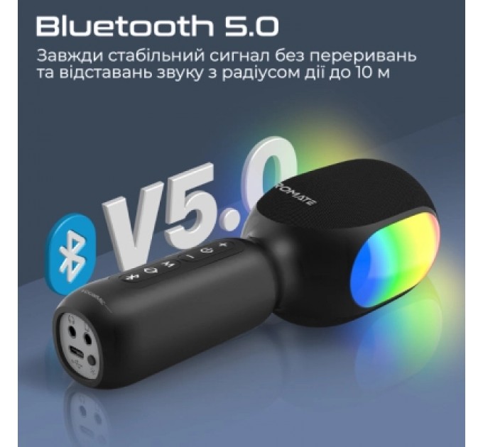 Promate Мікрофон Promate VocalMic Bluetooth 2 x AUX LED Black (vocalmic.black)