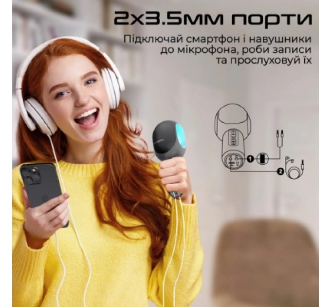 Promate Мікрофон Promate VocalMic Bluetooth 2 x AUX LED Black (vocalmic.black)