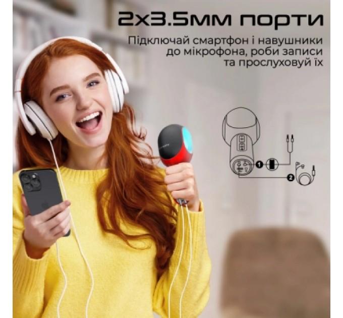 Promate Мікрофон Promate VocalMic Bluetooth 2 x AUX LED Red (vocalmic.red)