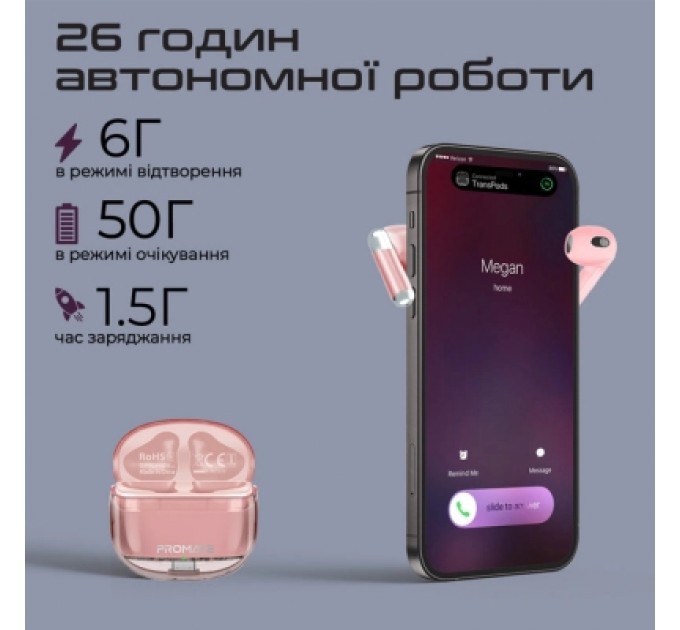 Promate Навушники Promate TransPods Pink (transpods.pink)