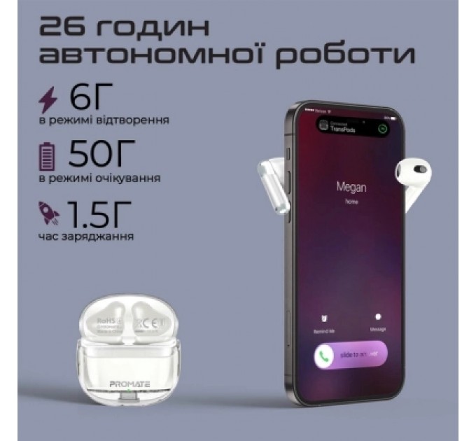 Promate Навушники Promate TransPods White (transpods.white)
