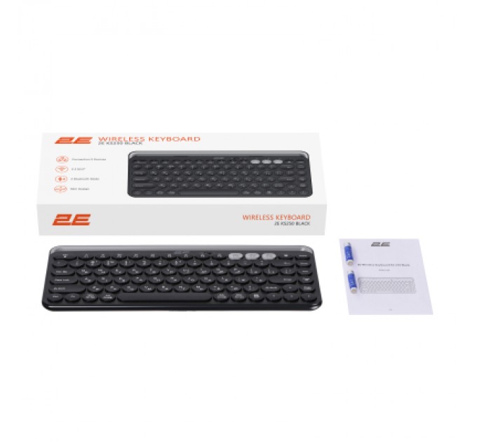 2E Клавіатура 2E KS250 Wireless USB/Bluetooth UA Black (2E-KS250WBK_UA)