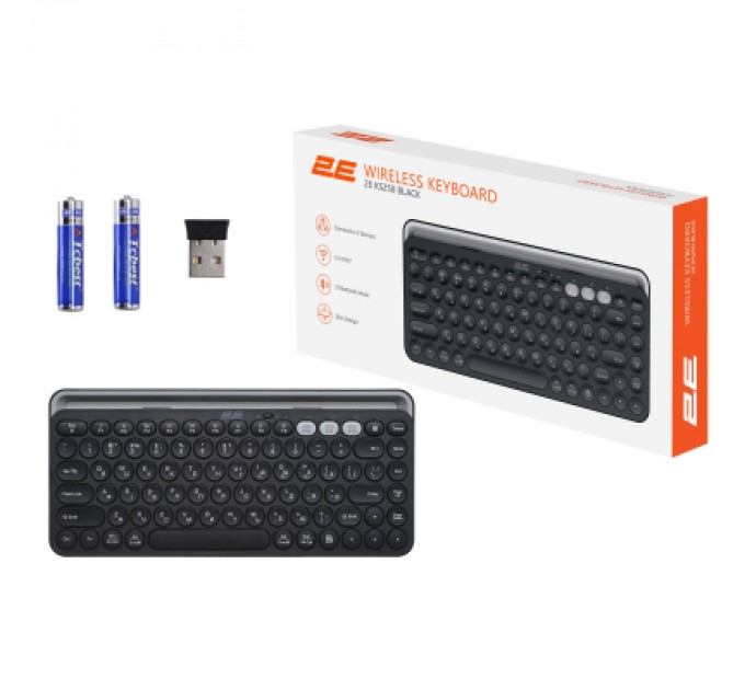 2E Клавіатура 2E KS250 Wireless USB/Bluetooth UA Black (2E-KS250WBK_UA)