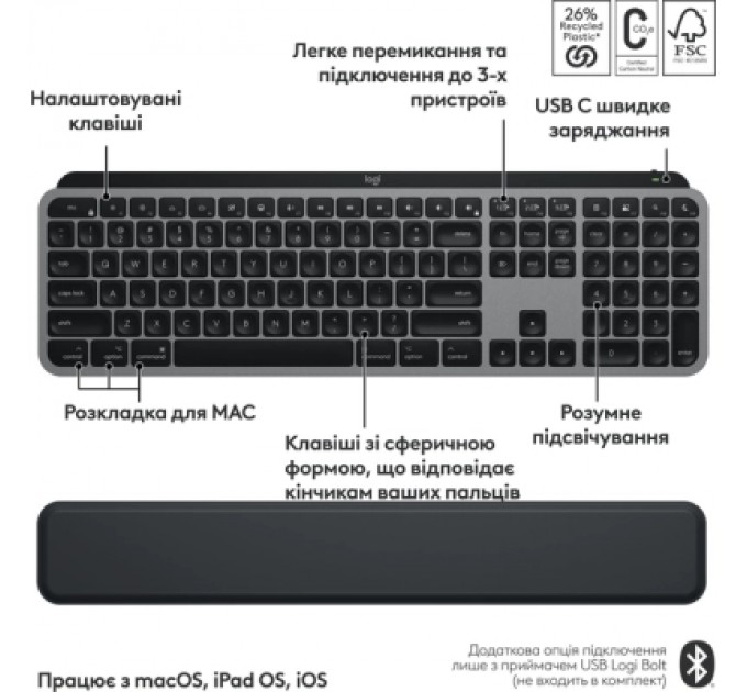 Logitech Комплект Logitech MX Keys S Combo для MAC Bluetooth/Wireles UA Space Grey (920-012845)