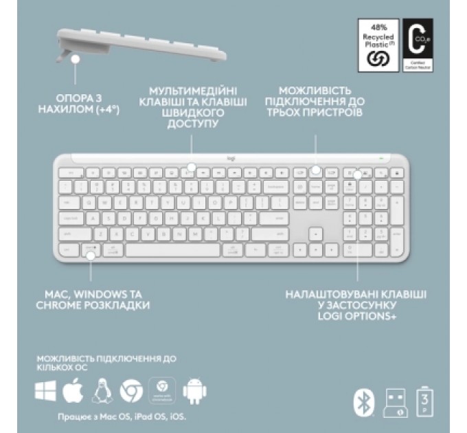 Logitech Клавіатура Logitech K950 Bluetooth/Wireless UA Off-White (920-012466)