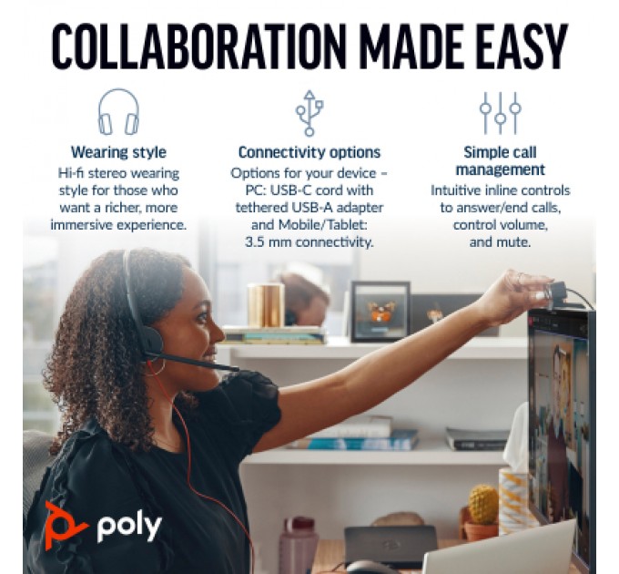 Poly Навушники Poly BlackWire C3225 USB-A HS Stereo Black (80S11AA)