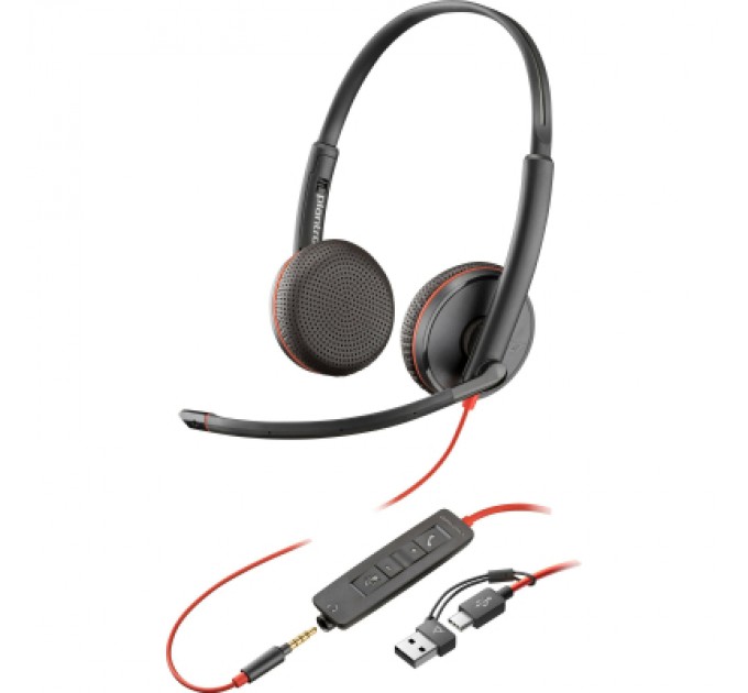 Poly Навушники Poly BlackWire C3225 USB-C HS Stereo +3.5mm Plug +USB-C/A Adapter (Bulk) Black (8X229A6)