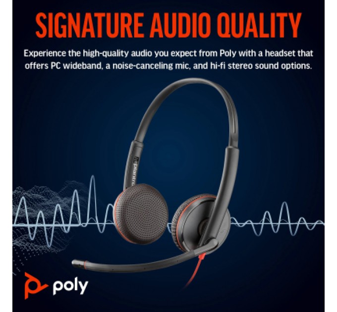 Poly Навушники Poly BlackWire C3225 USB-C HS Stereo +3.5mm Plug +USB-C/A Adapter (Bulk) Black (8X229A6)