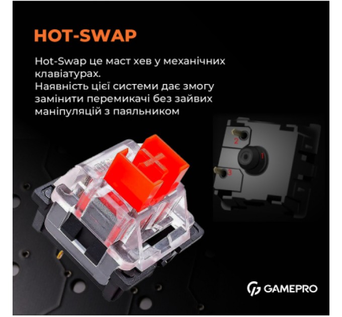 GamePro Клавіатура GamePro MK160B Hot-Swap Red Swich RGB USB UA Black (MK160B)