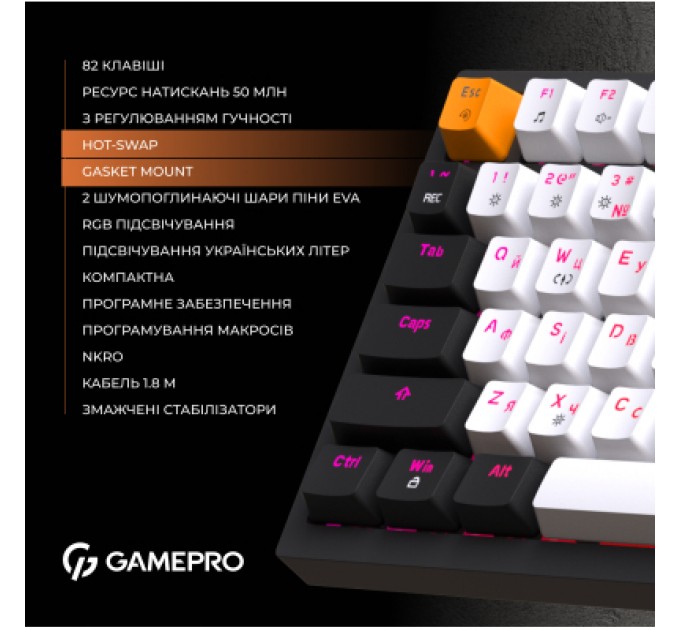 GamePro Клавіатура GamePro MK160B Hot-Swap Red Swich RGB USB UA Black (MK160B)