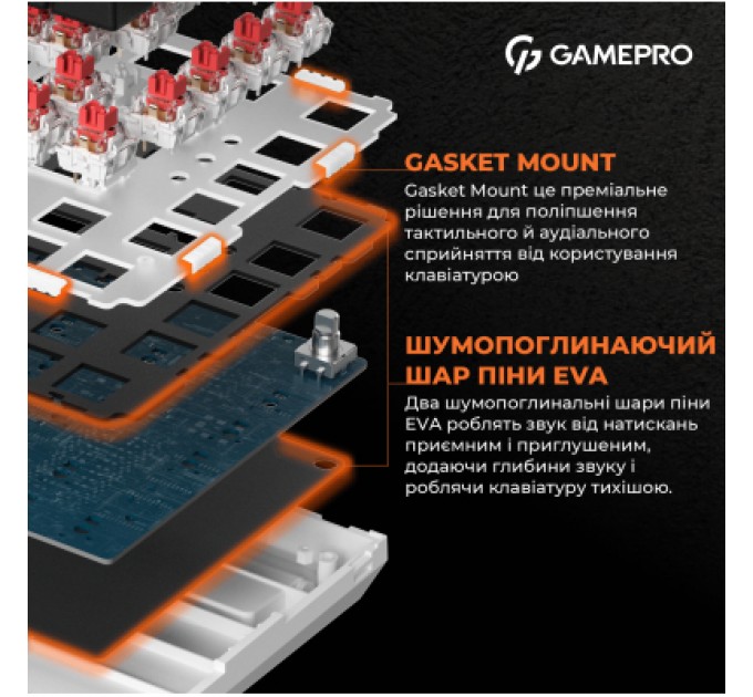 GamePro Клавіатура GamePro MK160W Hot-Swap Red Swich RGB USB UA White (MK160W)