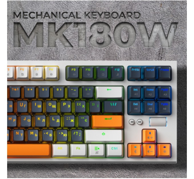 GamePro Клавіатура GamePro MK180W Hot-Swap Red Swich RGB USB UA White (MK180W)