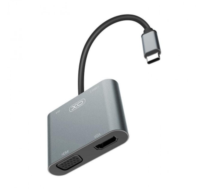 XO Перехідник XO 4-in-1 Dock USB-C (HDMI/VGA/USB3.0/USB-C PD) (XO-HUB001SL)