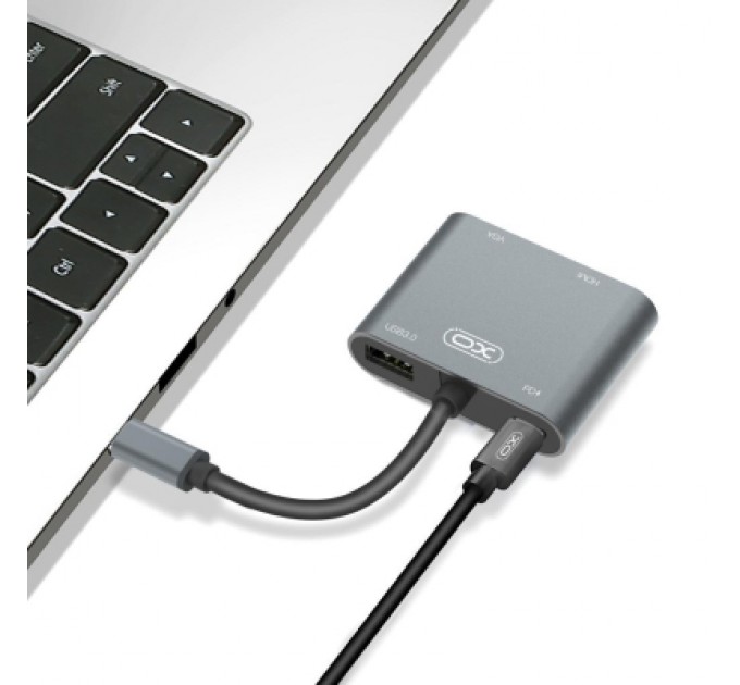 XO Перехідник XO 4-in-1 Dock USB-C (HDMI/VGA/USB3.0/USB-C PD) (XO-HUB001SL)