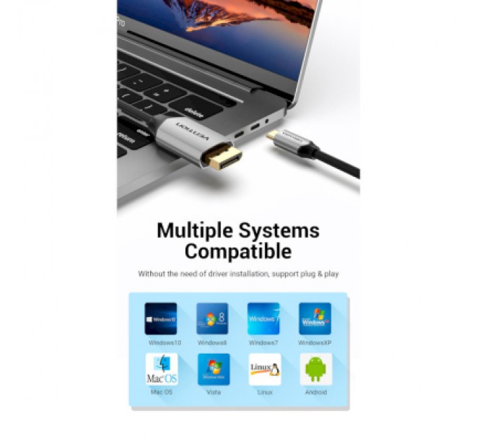 Vention Кабель мультимедійний USB-C 3.1 to DisplayPort M 1.5m v.1.2 4K60Hz Aluminum Alloy black Vention (CGZBG)