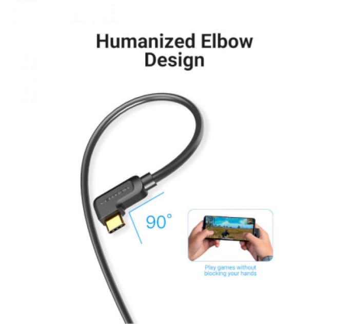 Vention Кабель мультимедійний USB-C 3.1 to HDMI 1.5m 90° 4K 60 Гц PVC Black Vention (CGVBG)