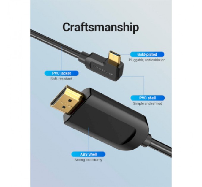 Vention Кабель мультимедійний USB-C 3.1 to HDMI 1.5m 90° 4K 60 Гц PVC Black Vention (CGVBG)