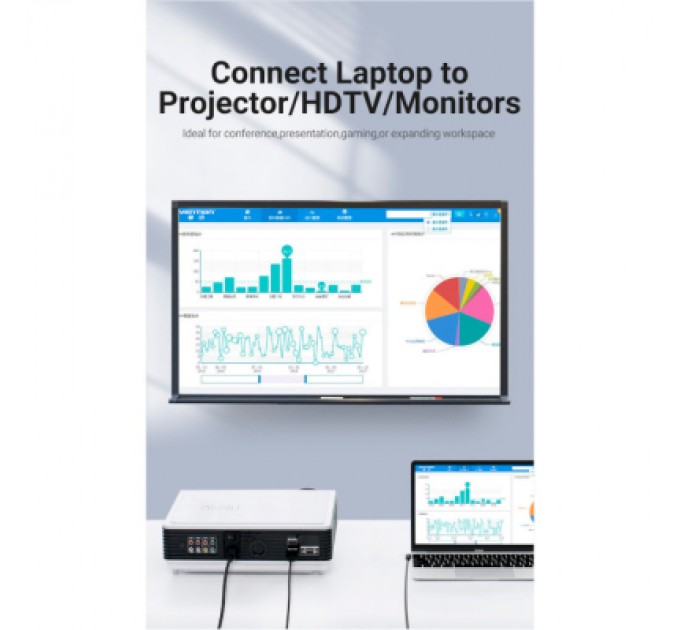 Vention Кабель мультимедійний USB-C 3.1 to HDMI 1.5m 90° 4K 60 Гц PVC Black Vention (CGVBG)