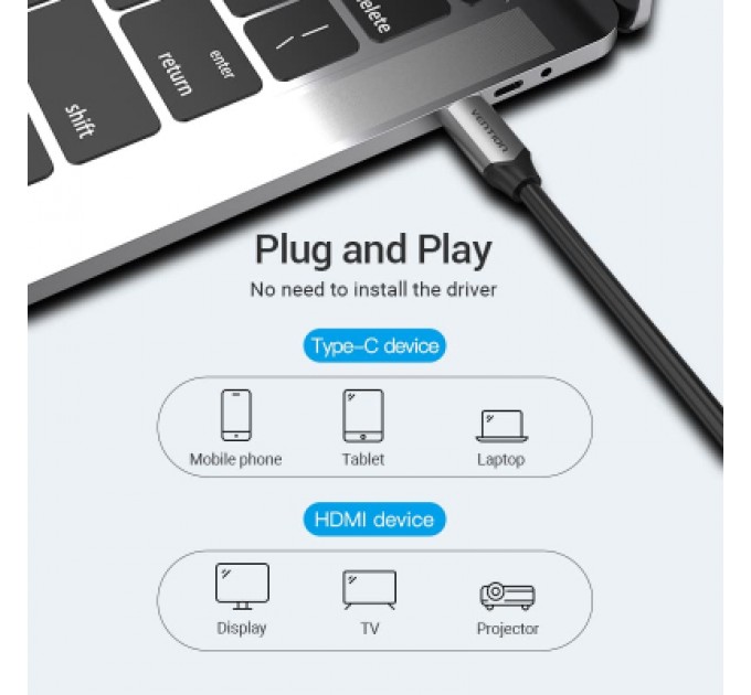 Vention Кабель мультимедійний USB-C 3.1 to HDMI 1.5m v.2.0 4K 60Hz USB Power Supply black Vention (CGTBG)
