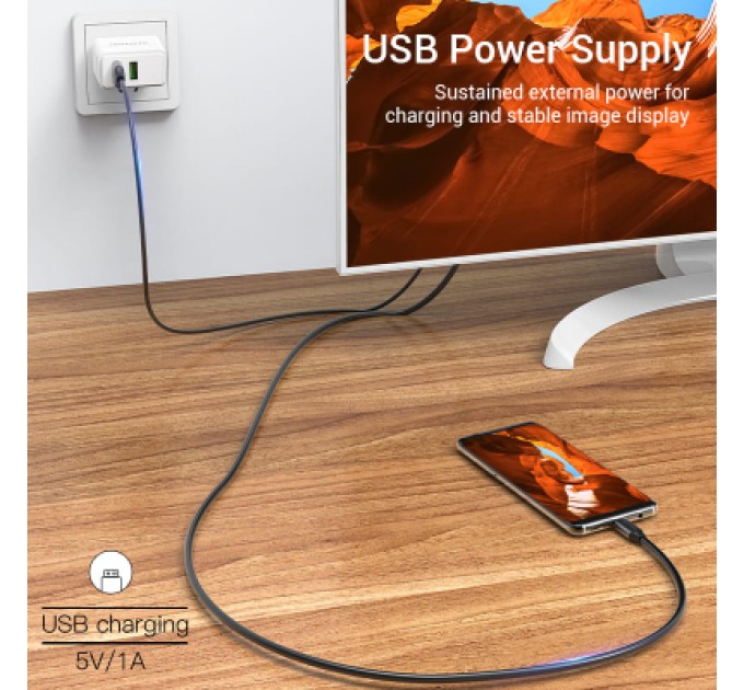 Vention Кабель мультимедійний USB-C 3.1 to HDMI 1.5m v.2.0 4K 60Hz USB Power Supply black Vention (CGTBG)
