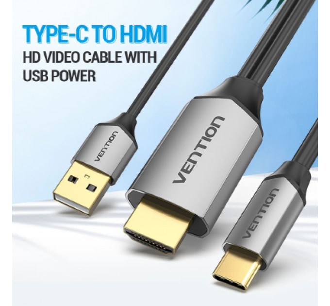 Vention Кабель мультимедійний USB-C 3.1 to HDMI 1.5m v.2.0 4K 60Hz USB Power Supply black Vention (CGTBG)