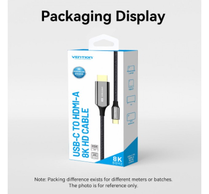 Vention Кабель мультимедійний USB-C 3.1 to HDMI 1.8m 8K 60 Гц Zinc Alloy TPE Black Vention (CRCBAC)